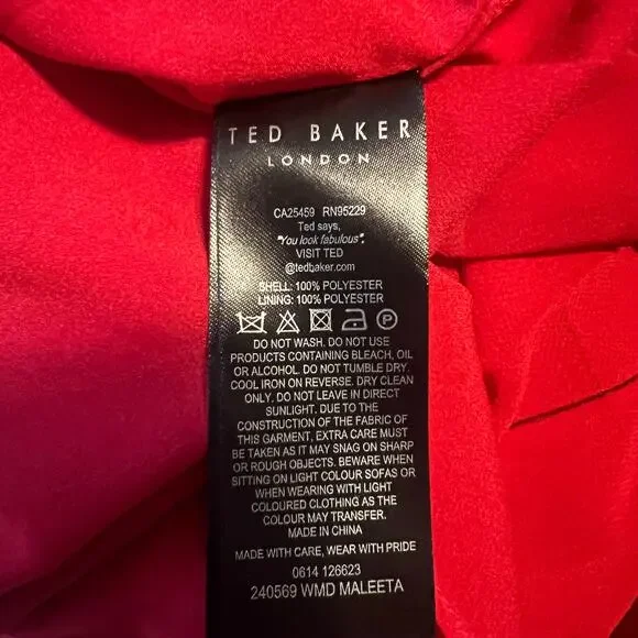 Ted Baker London Women Maleeta High/Low Red Dress Sleeveless Formal Flowy Size 4 - Picture 16 of 16